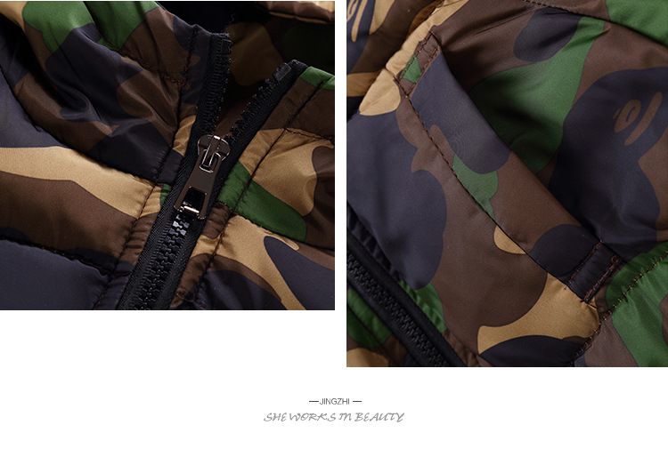 Veste matelassée en duvet pour enfants, col Camouflage, veste rembourrée amovible, épaisse et chaude, à la mode_voghion.com