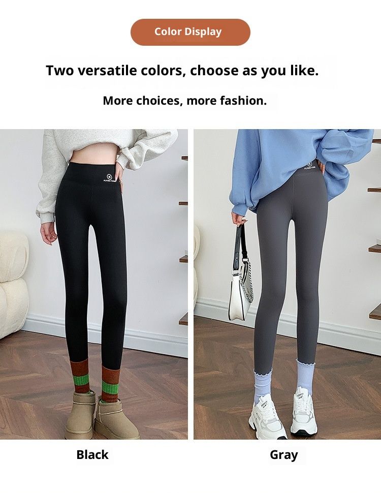 Pantaloni RenMou Grey Shark da donna, leggings a vita alta foderati in pile per autunno e inverno, che sollevano i glutei e controllano la pancia._voghion.com