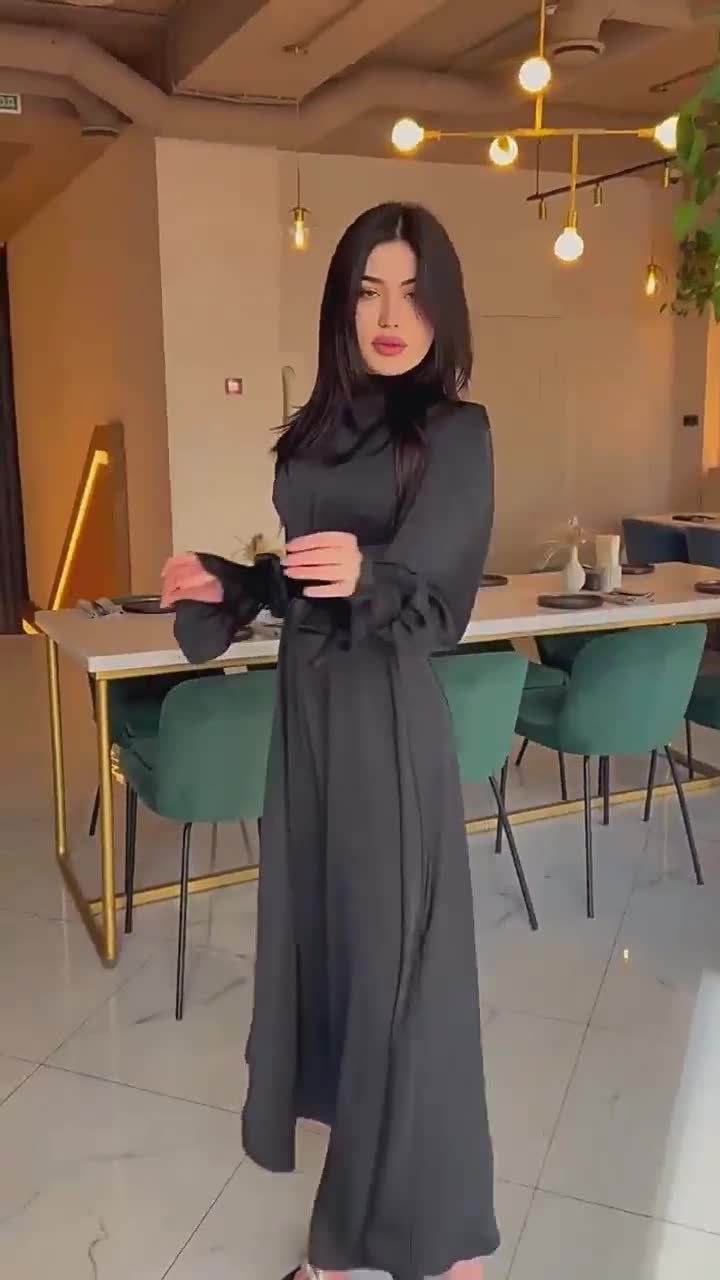 autumn satin long sleeve elegant women's waist-tight dress_voghion.com