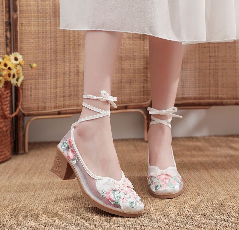 High Heels, bestickte Stoffsohlen aus Kuhsehnen, Damenschuhe können mit Gazeröcken, Qipao, Teekleidung usw. kombiniert werden_voghion.com