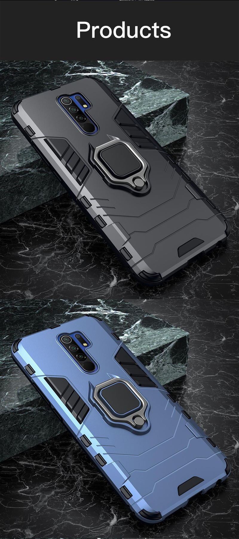 KEYSION Stoßfestes Rüstungsgehäuse für Redmi 9 Ringständer Silikon-Telefonrückseite für Xiaomi Redmi Note_voghion.com
