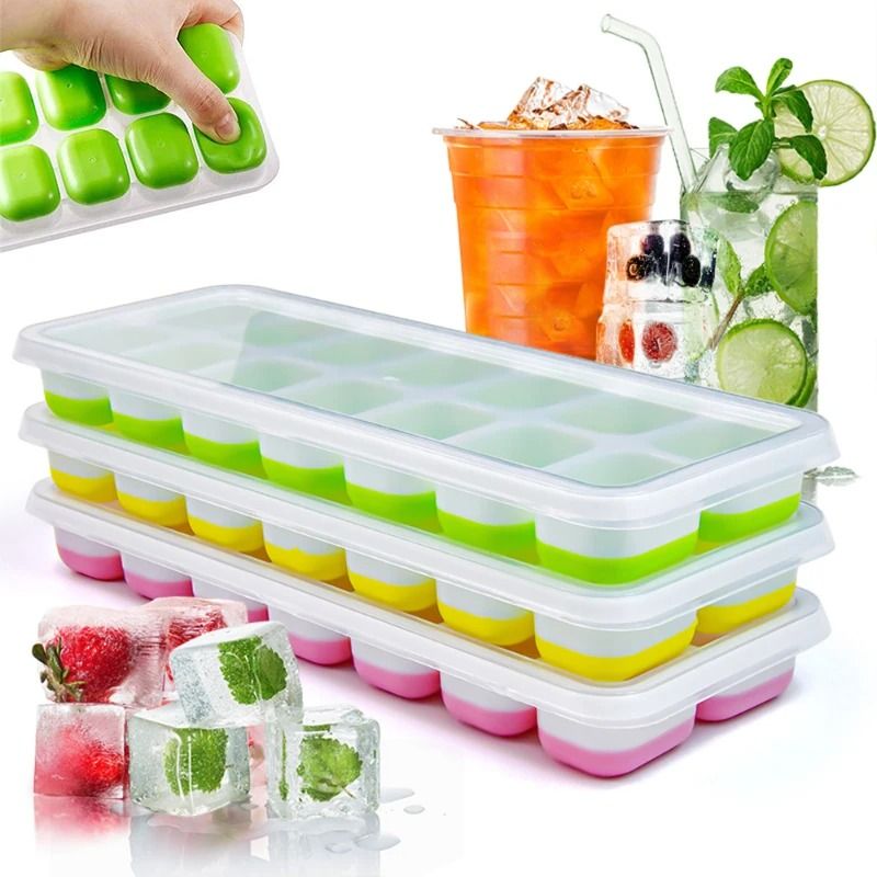 Silikonwürfel, leicht zu lösende und flexible Form, auslaufsicher, abnehmbarer Deckel, stapelbare Eiswürfelschalen mit Abdeckungen_voghion.com
