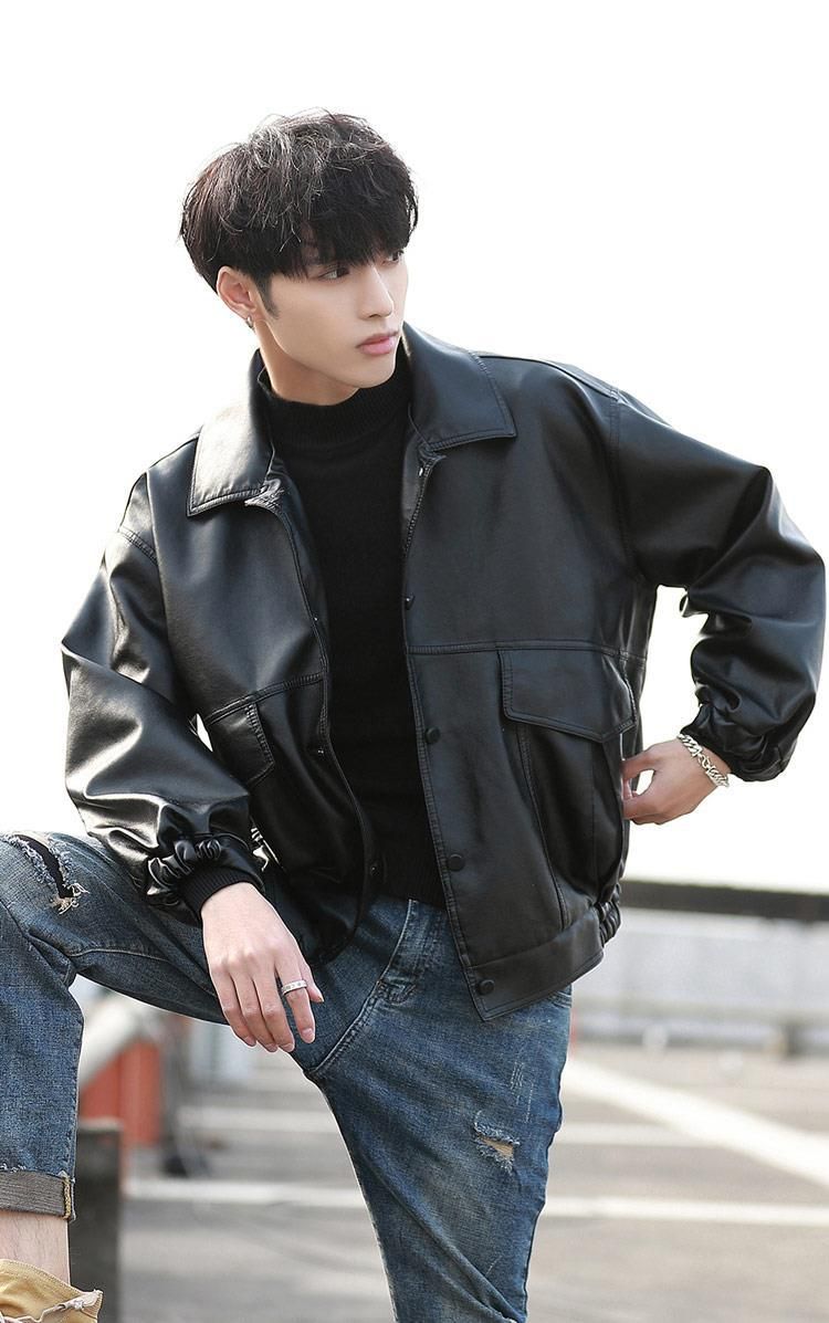Korean Version Trendy Handsome Loose Leather Jacket Men's Locomotive Suit Pilot Leather Jacket Spring And Autumn New Student Jacket Trendy Brand_voghion.com
