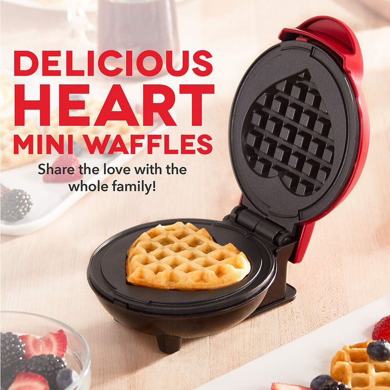 Máquina para hacer waffles con forma de corazón, minisándwich portátil para desayunos, diseño compacto para comidas ligeras, diseño de corazón, placas antiadherentes_voghion.com