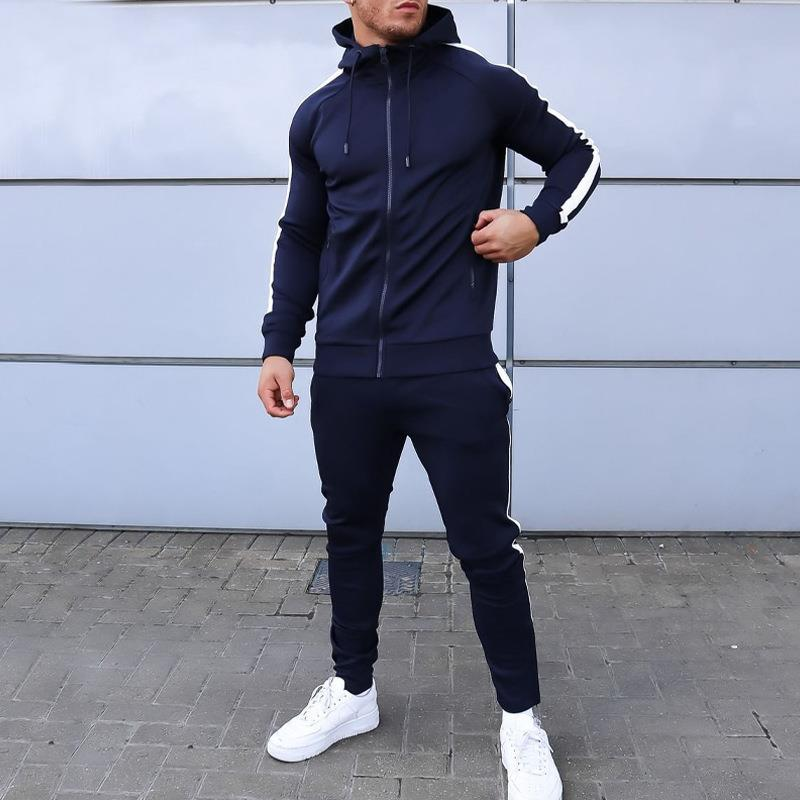 Automne et hiver nouveau grand à capuche hommes décontracté course Fitness sport deux pièces ensemble_voghion.com