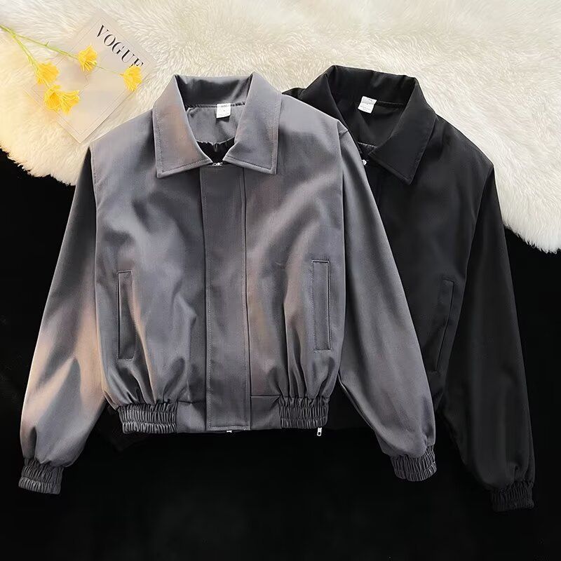 Veste de sport à épaules larges et revers nets pour hommes et femmes, haut de veste ample et polyvalent pour l'automne_voghion.com