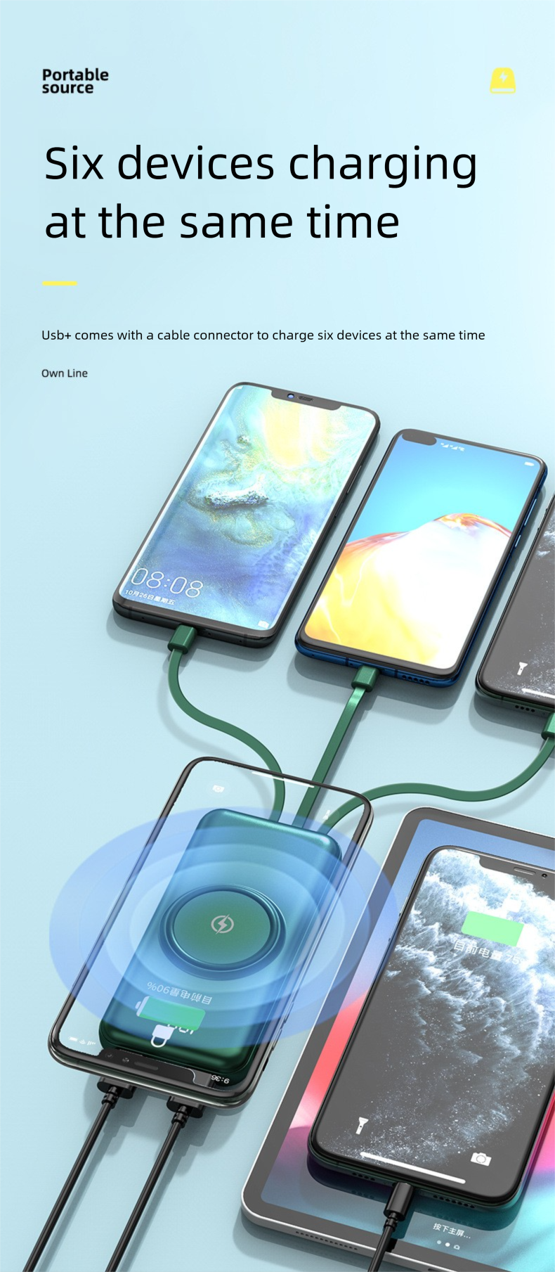 New Poduct With Built-in Cable Powe Bank Potable Digital Display 20000mAh Lage Capacity Mobile Phone Wieless_voghion.com