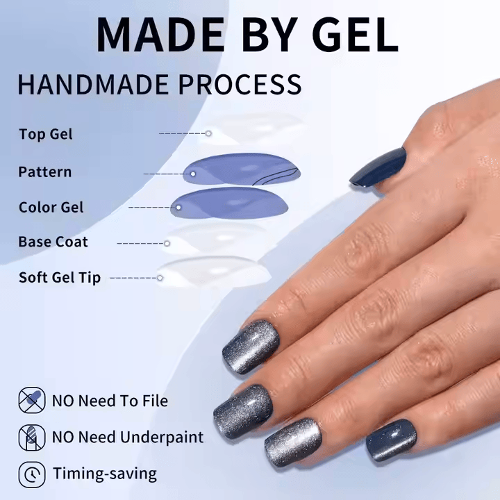 SheSlay Cat Eye Glitter Gel Press-On Nails | 120pcs Short Square | Glossy & Handmade_voghion.com