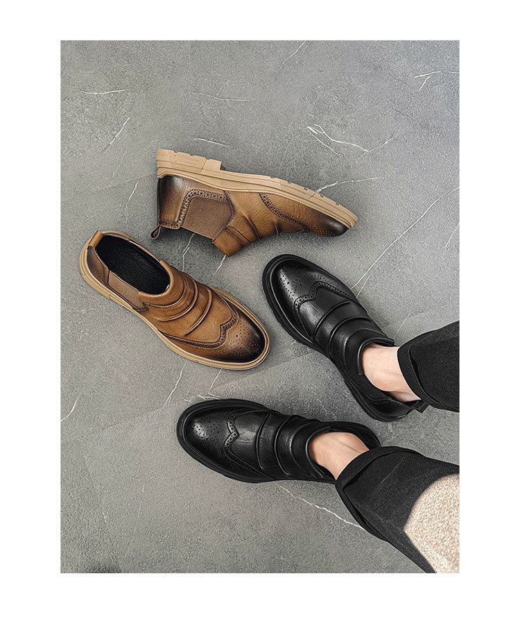 Voyage Autumn Winter New Brogue Shoes British Style Thick-soled Short Men's Casual Low-top Leather Boots Factory Direct Sales_voghion.com