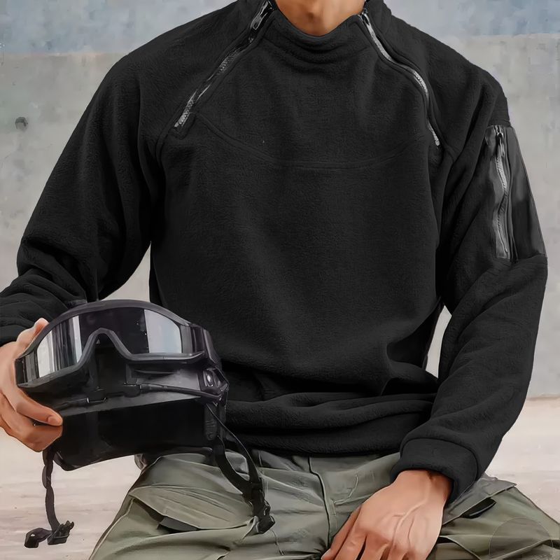 Schweres Techwear-Sweatshirt für Herren – Urban Utility-Pullover mit zwei Reißverschlüssen und Armtasche_voghion.com