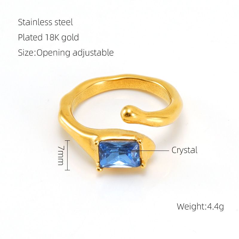 Anello aperto regolabile in acciaio al titanio con pietra di luna, personalità hip-hop, linee geometriche irregolari, per donna_voghion.com