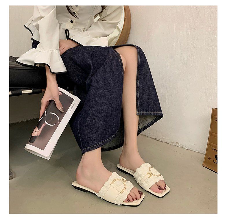 Lyxiga pärlsandaler för kvinnor - Eleganta platta sommarsandaler Halkfria Bekväma tofflor För inomhus- och utomhusbruk_voghion.com