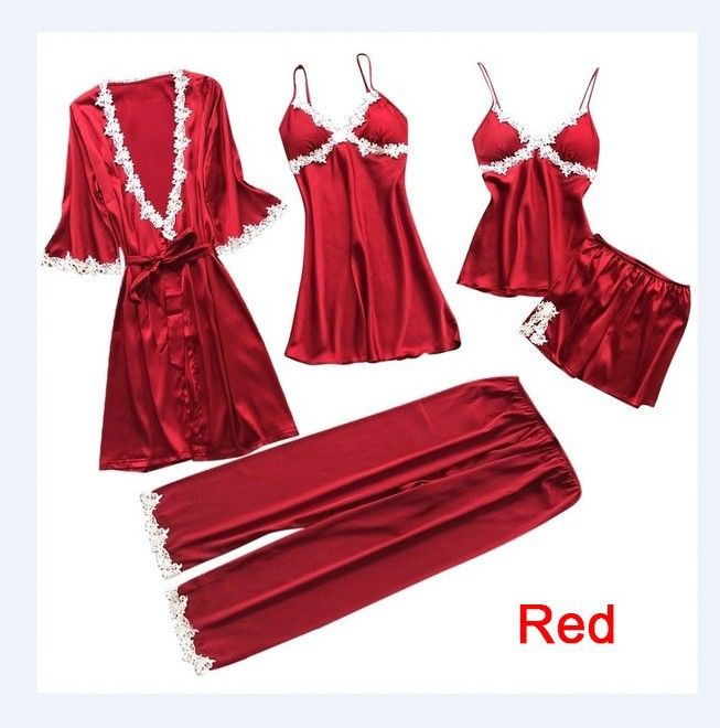 Lenjerie de dormit pentru femei Pijamale sexy din cinci piese pentru femei Rochie de mireasa cu maneca mijlocie de vara Marime mari Imbracaminte pentru casa Camasa de noapte_voghion.com