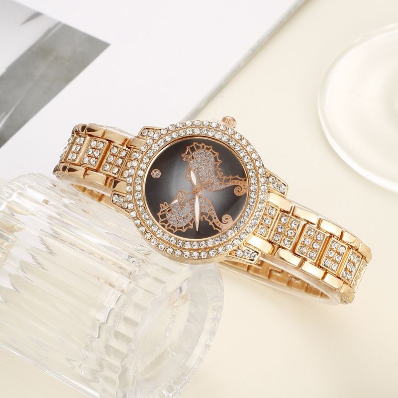Set di orologi da donna AE, elegante e completo, con collana, bracciale e bacino intarsiati con diamanti e leopardo_voghion.com