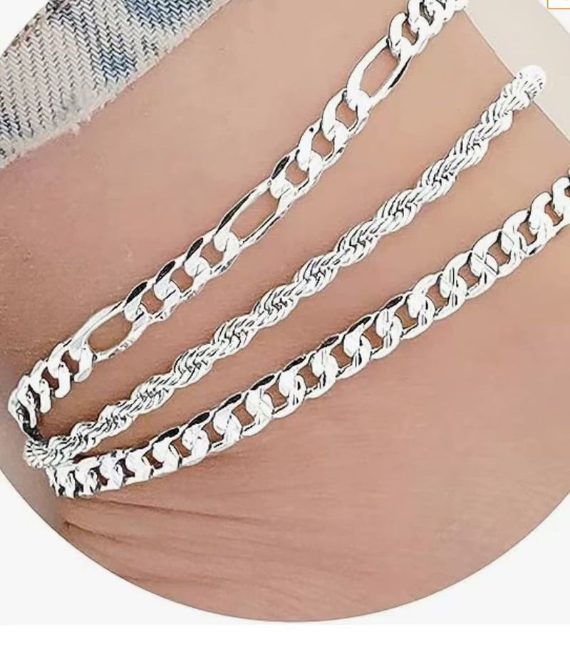 Set di cavigliere da donna alla moda, tre pezzi, con catena a serpente piatta e semplice personalità_voghion.com