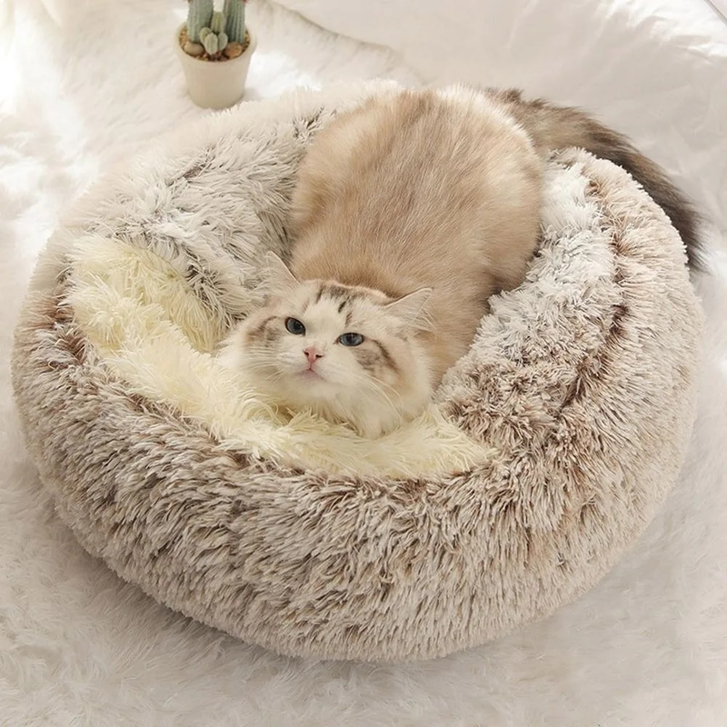 Warmes langes Plüschbett, geschlossenes rundes Kissen, bequemer Schlafsack, Katzennest, Zwinger für kleines Haustier_voghion.com