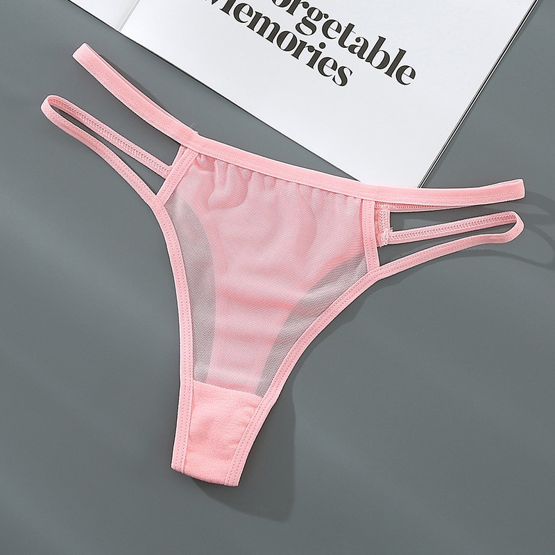 Thin Mesh Sexy Thongs Transparent Women's Underwear Cotton Crotch Hollow Out Traceless Panties Low Waist Seamless Briefs_voghion.com