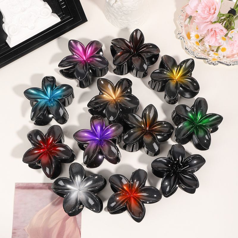 Fermaglio per capelli Plumeria nera con centro colorato - Fermaglio a forma di artiglio di squalo alla moda e alla moda coreana_voghion.com