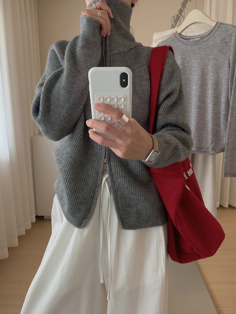 Herbst und Winter dicke doppelköpfige Reißverschluss High Neck Pullover Stehkragen Wolljacke_voghion.com