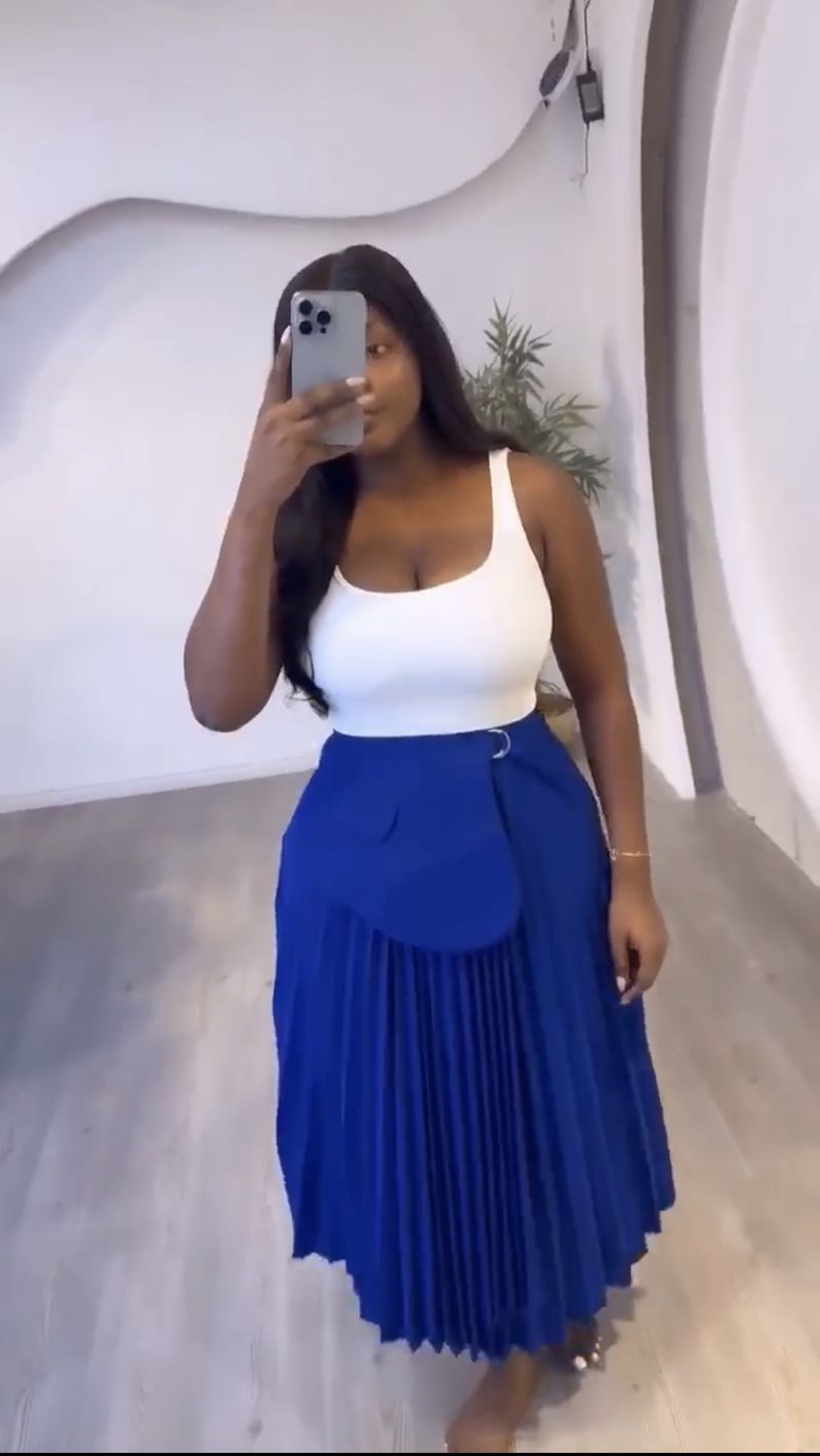 Women's Clothing summer new solid color pleated A line half length high waist pleated skirt_voghion.com
