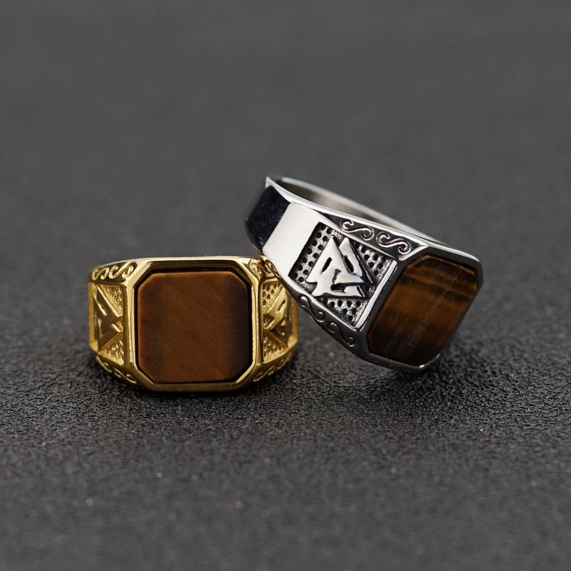 Nordic Hot-Selling Viking Titanium Steel Fashion Personality Bold Rune Inlaid Natural Zircon Ring_voghion.com