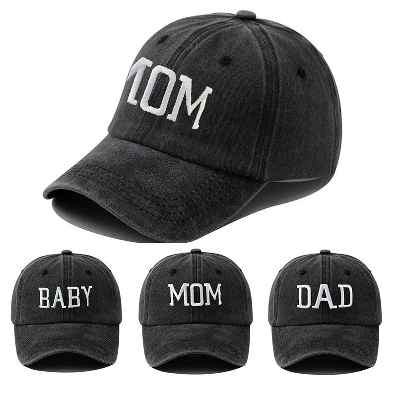Gorra de béisbol vintage de algodón lavado con bordado de Papá y Mamá, ideal para padres e hijos, ideal para el sol al aire libre._voghion.com