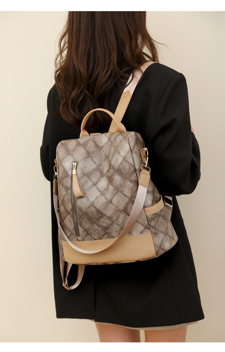 Zaino da viaggio antifurto in PU di grande capacità da donna, borsa a tracolla casual a doppio uso da donna_voghion.com