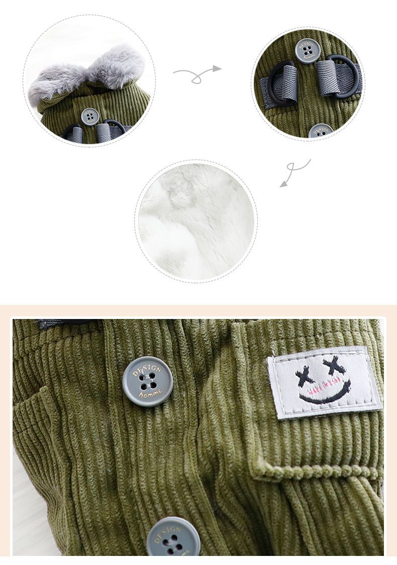 Hundekleidung Herbst- und Winterkleidung Dicke quadratische Tasche Cord Baumwollkleidung Kleine Hunde Teddy Haustiere_voghion.com