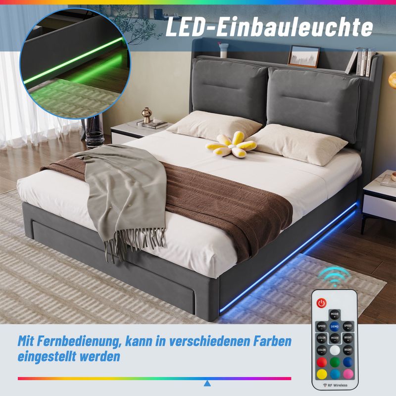 Lampada da parete con luce a LED, 140*200, Lampada idraulica, Lampada da parete 2 in 1 sulla superficie, Lattenrost, Samt, Dunkelgrau_voghion.com