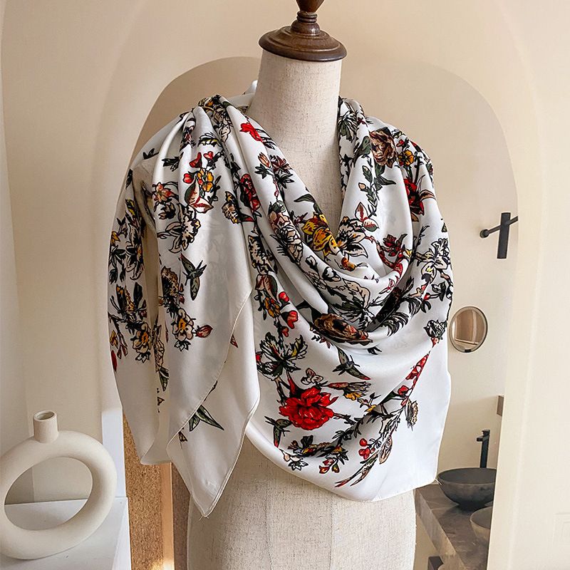 Ombrellone da spiaggia e protezione solare diagonale da donna versatile alla moda in stile campagna floreale in seta simulata sottile estivo_voghion.com