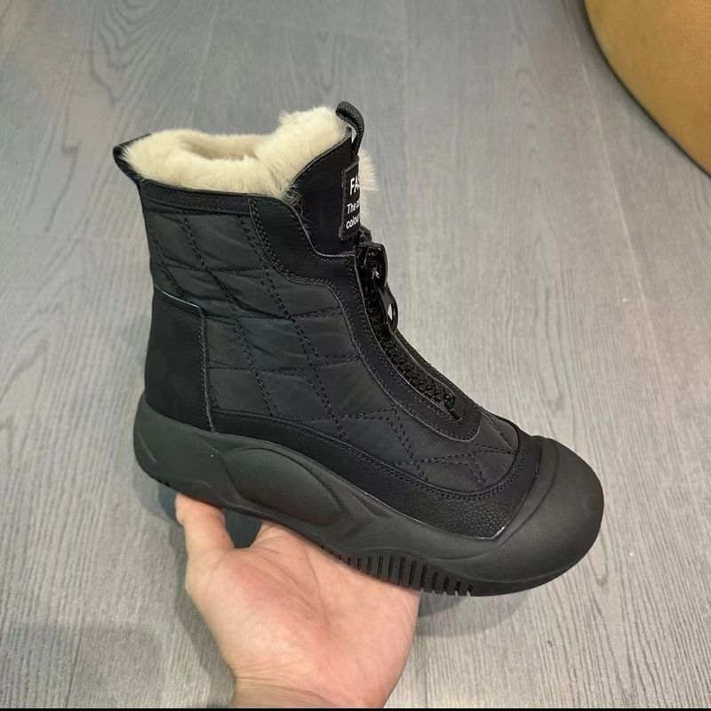 Herbst Winter Neue vielseitige Schneestiefel flache wasserdichte Baumwollschuhe Fleece gefüttert verdickt warm High-Top Damen_voghion.com
