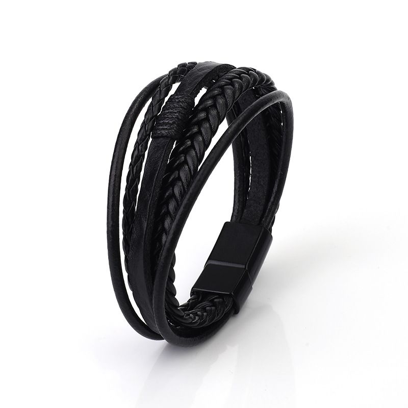 Bracciale in pelle PU intrecciata con corda, stile etnico, con chiusura magnetica, in lega, per uomo e temperamento_voghion.com