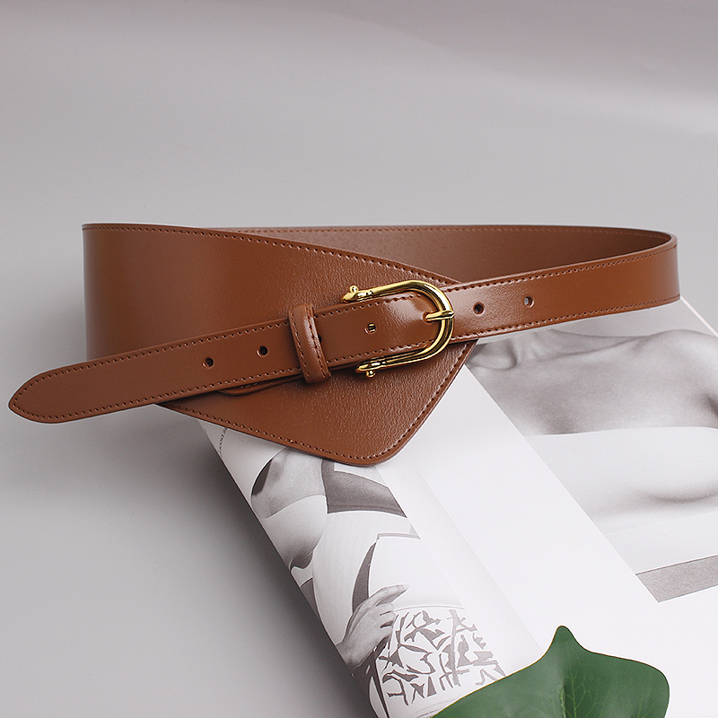 Cintura di pelle bovina a due strati con bordo stirato irregolare alla moda Abito decorativo da donna Cintura ampia con fibbia ad ardiglione in vita versatile_voghion.com