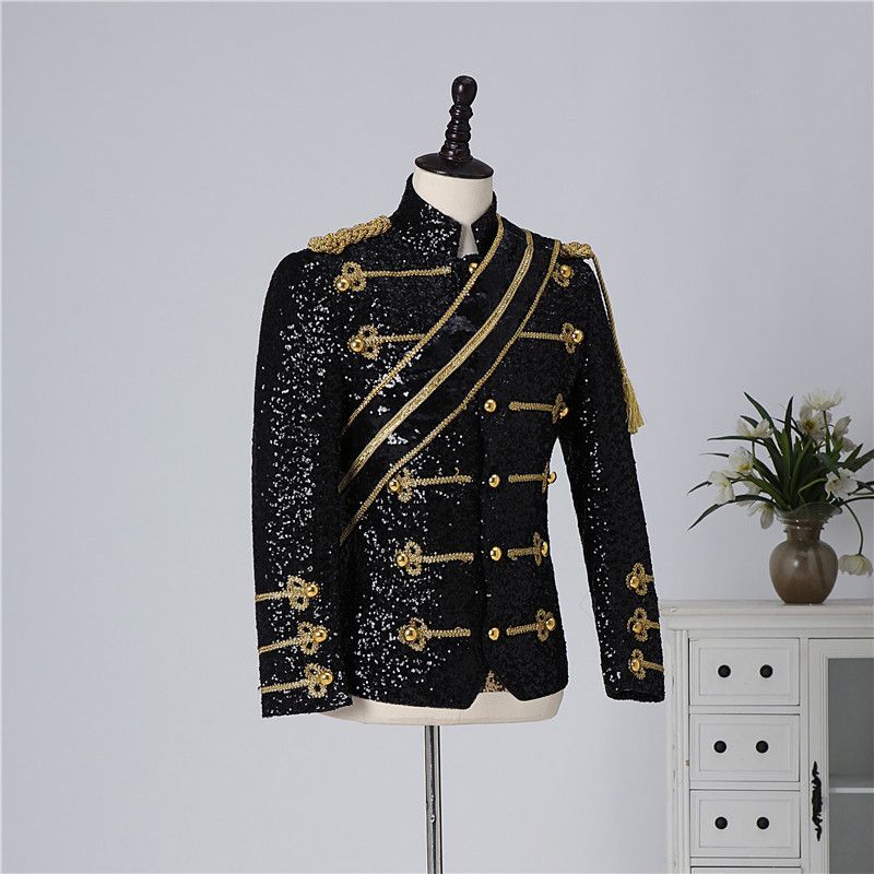 Îmbrăcăminte bărbătească cu paiete, costume de spectacol, banchet, invitat, cântăreț rock, îmbrăcăminte cu guler înalt_voghion.com