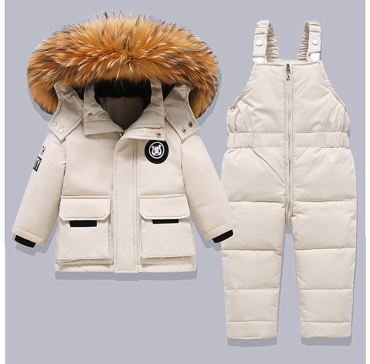 Premium Kids Winter Snowsuit Set - Thickened Down Jacket & Pants With Detachable Hood, Eco-Friendly Faux Fur Trim, Ultra-Warm 90% White Duck Down_voghion.com