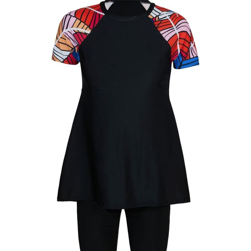 Neuer zweiteiliger Badeanzug mit Rock in Übergröße für Damen, lässig, konservative Boxer-Bademode, Sonnenschutz, atmungsaktiv_voghion.com