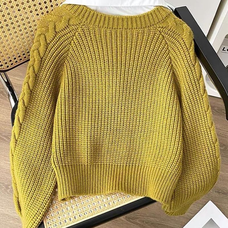 Pull en tricot synthétique deux pièces pour femme - Haut à col polo rétro japonais avec motif torsadé pour l'automne et l'hiver_voghion.com