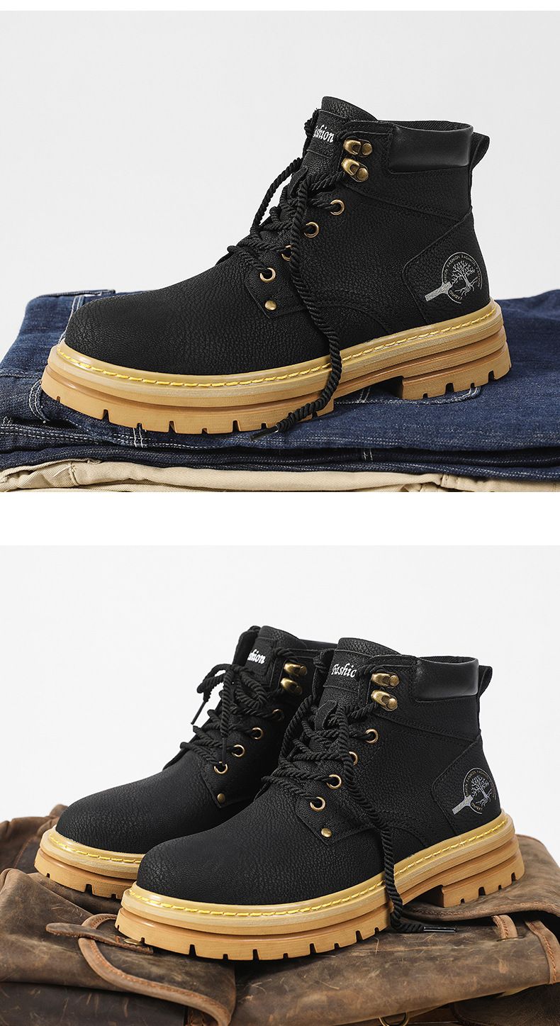 Stivali da lavoro antiscivolo da uomo - Stivali alti da esterno Martin con soletta in EVA ammortizzata, tomaia in PU resistente e suola in gomma antiscivolo per l'escursionismo_voghion.com