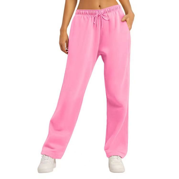 Unisex-Jogginghose mit Fleecefutter, bequeme Jogginghose mit entspannter Passform für Männer und Frauen, hohe Taille mit Kordelzug, weicher Strickstoff, einfarbige Freizeithose_voghion.com