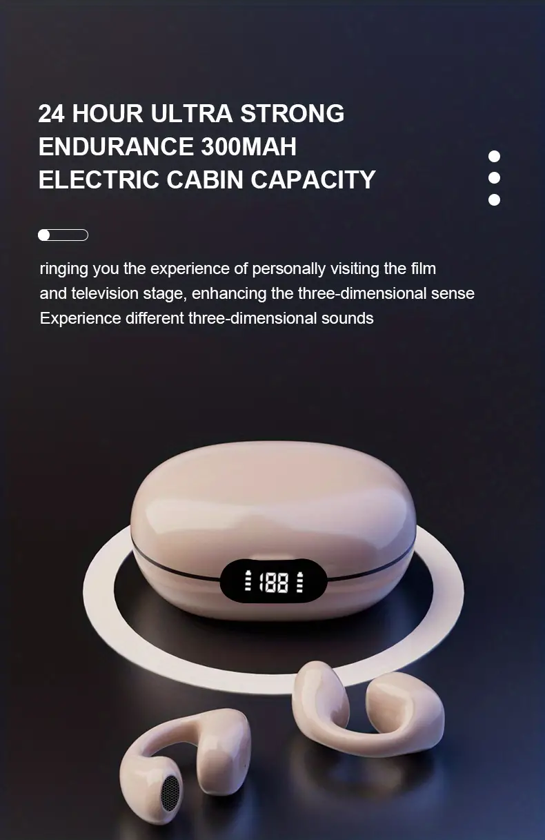 Bežične Bluetooth slušalice s štipaljkom za uši koje se ne umeću u uho, digitalni zaslon, bezbolno nošenje, ultra dugotrajne sportske slušalice_voghion.com