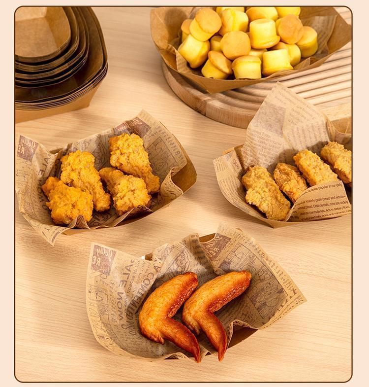Arroz con pollo frito sin doblar Kraft Open Boat, chips de flores, caja de refrigerio, bandeja de papel, bandeja para barbacoa_voghion.com
