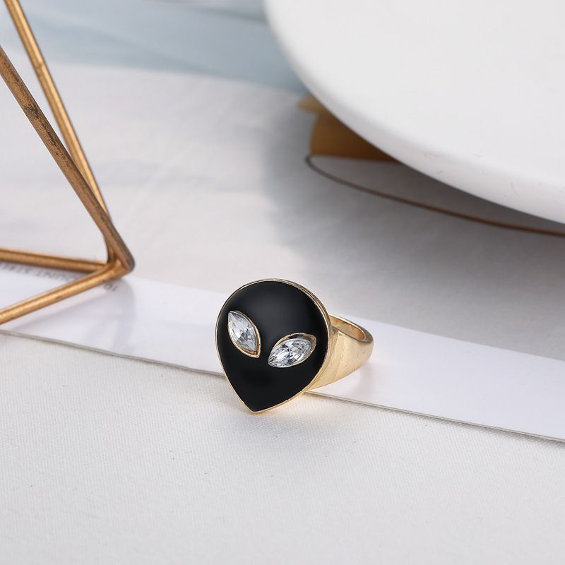 Instagram Style, Cool Design, Oil Dripping Diamond Ring, Exaggerated Personality, Alien Avatar, Single Ring_voghion.com