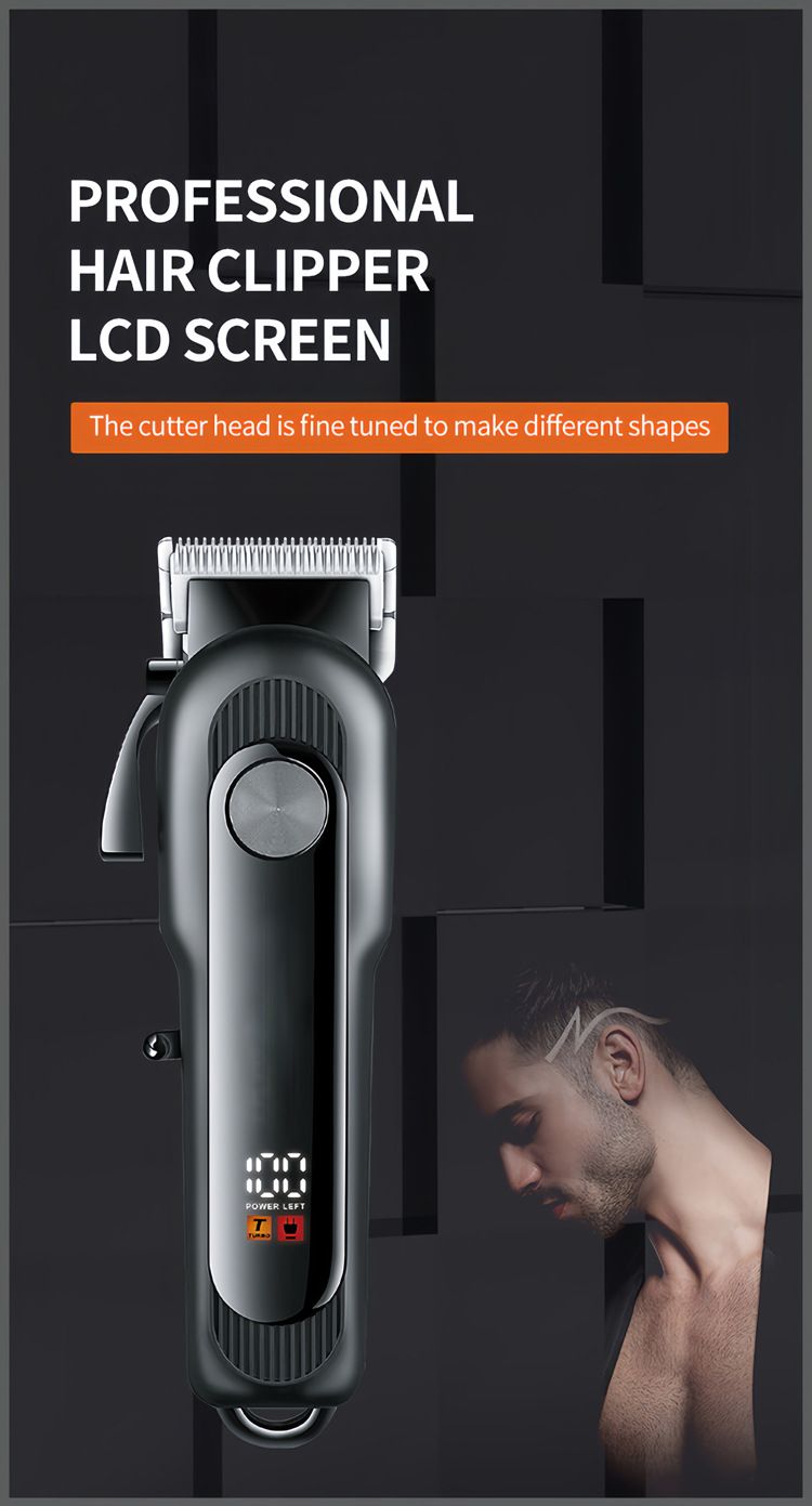 Professional Barber Clipper – Digital LCD Screen, Brushless Motor, Taper Fade & Skin Design For Men (Black/Silver)_voghion.com