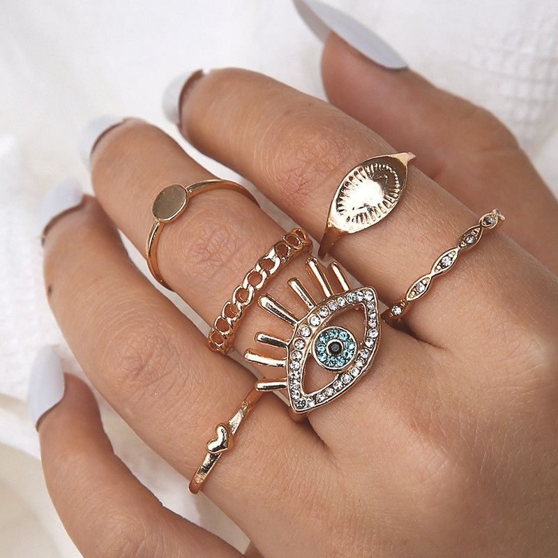 Retro Punk Animal Devil's Eye Heart Shape Alloy Plating Hollow Out Inlay Artificial Gemstones Artificial Diamond Opal Gold Plated Silver Plated Women's Open Ring Rings_voghion.com