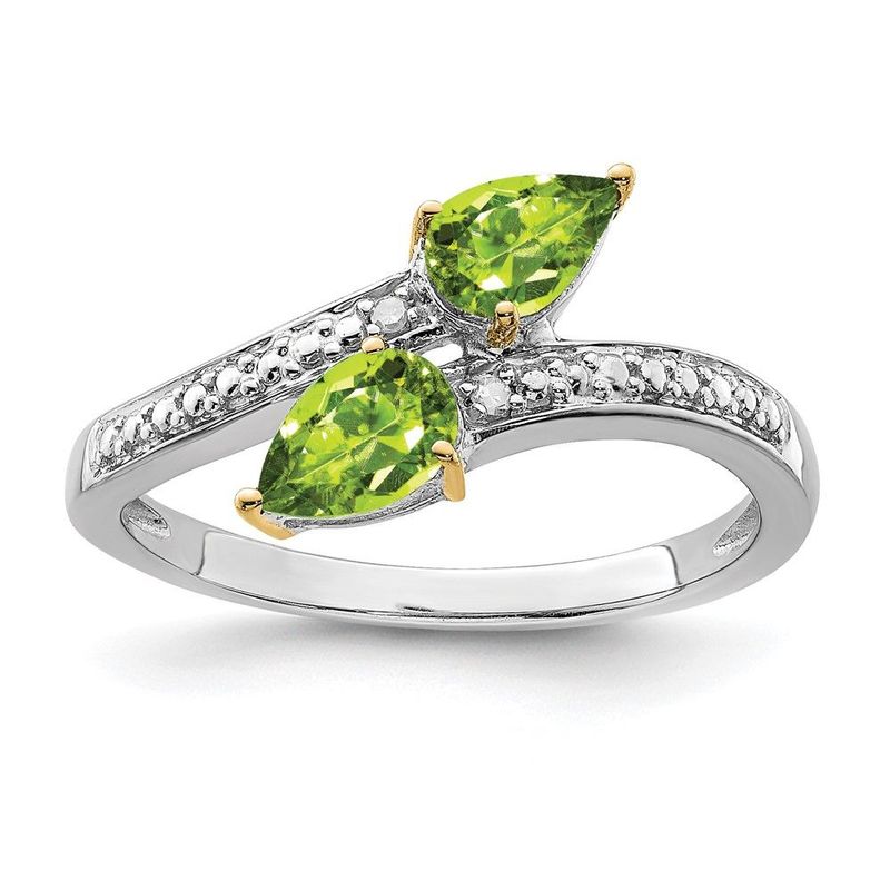 Brilliant Gemstones Sterling Silver With 14K Accent Rhodium-plated Peridot And Diamond Ring_voghion.com
