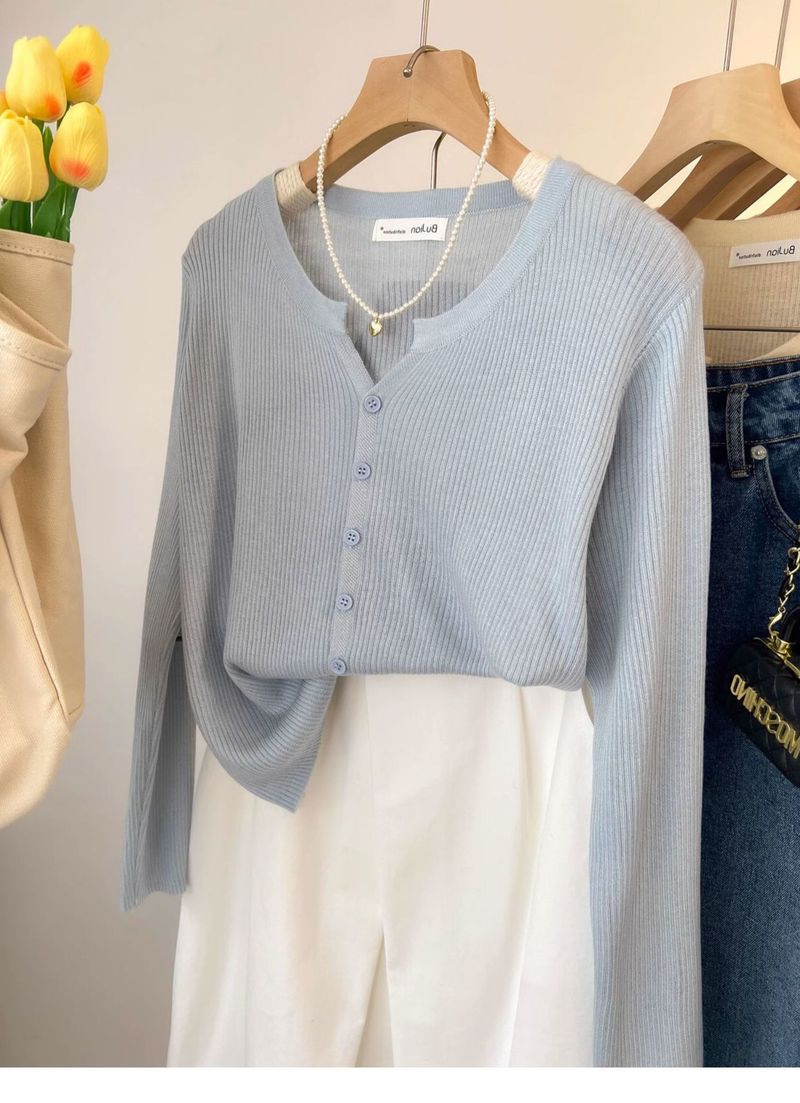 ragazza 6 lana latte blu corto lavorato a maglia per donna primavera e autunno cardigan a maniche lunghe piccolo profumo stile strato interno base_voghion.com