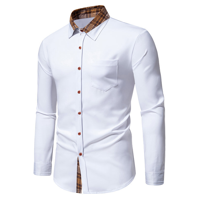 Camicia da uomo nuova camicia da uomo a maniche lunghe con colletto scozzese a blocchi di colore_voghion.com