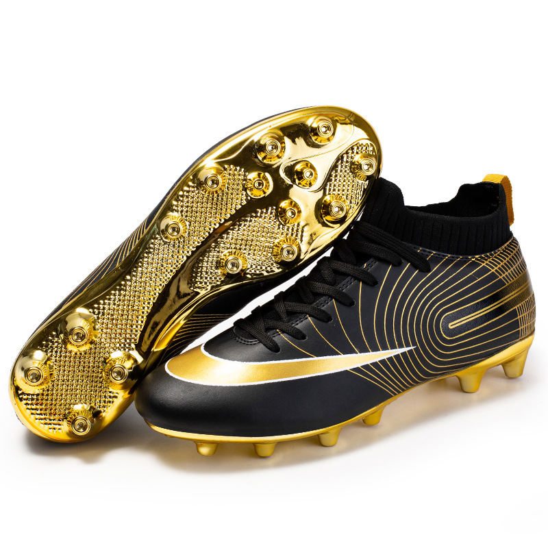 Golden Football boot high top tf broken nails artificial lawn boys and girls AG long nail competition student training_voghion.com