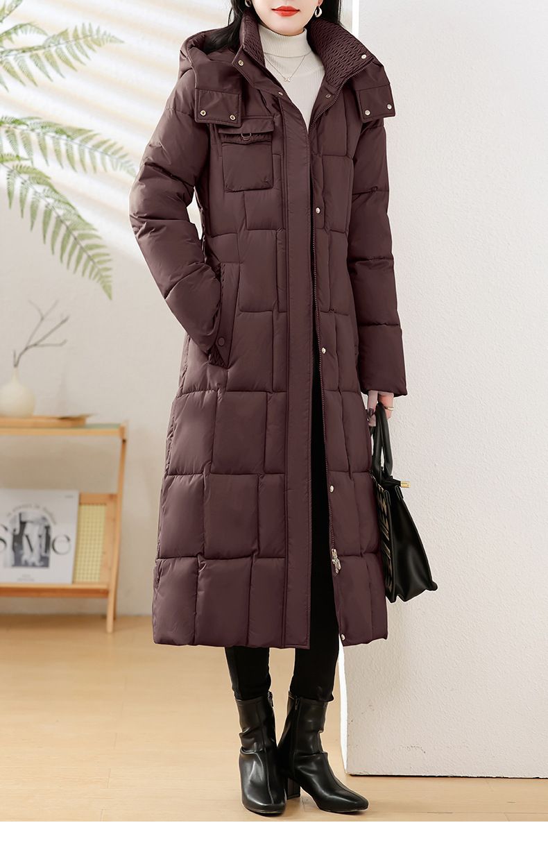 Damenbekleidung Abnehmbare Kapuze Damen Wintermantel - Mittellange Steppjacke mit Kunstpelzbesatz, Slim Fit & Taillengürtel, Übergröße erhältlich_voghion.com