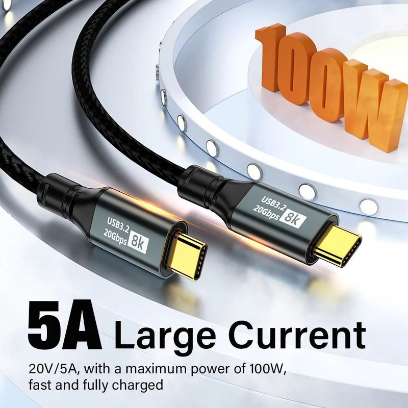 Câble USB 3.2 Type-C vers Type-C 20 Gbit/s pour téléphone portable, ordinateur portable 15 Pro Max_voghion.com